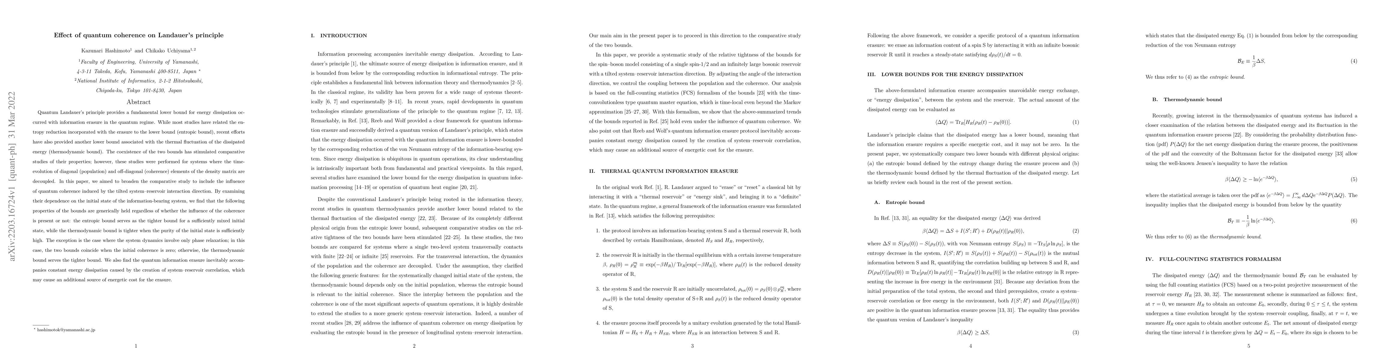 Thumbnail for Effect of quantum coherence on Landauer's principle