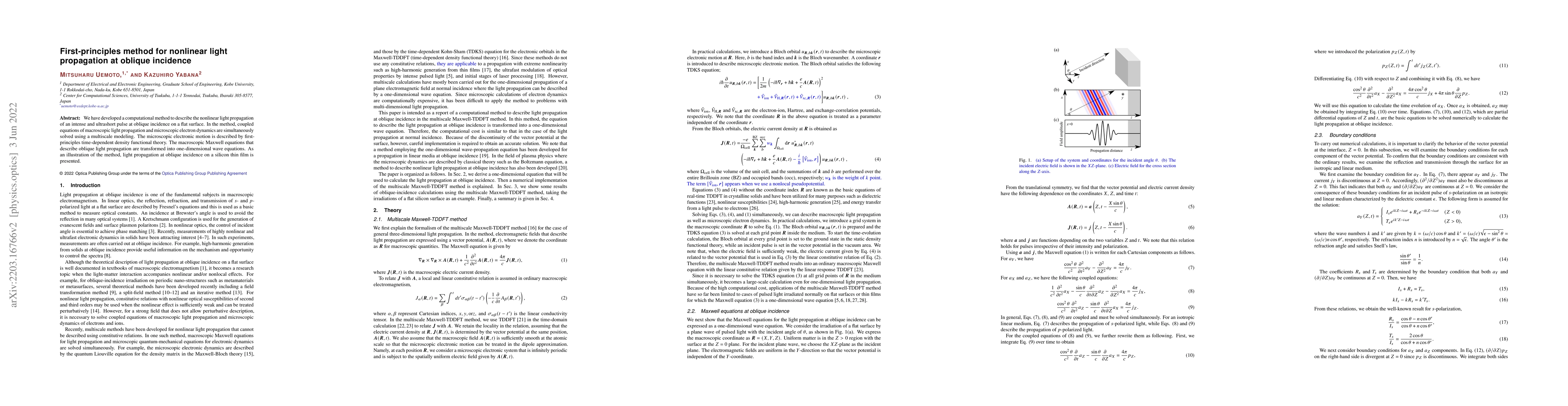 Thumbnail for First-principles method for nonlinear light propagation at oblique
  incidence