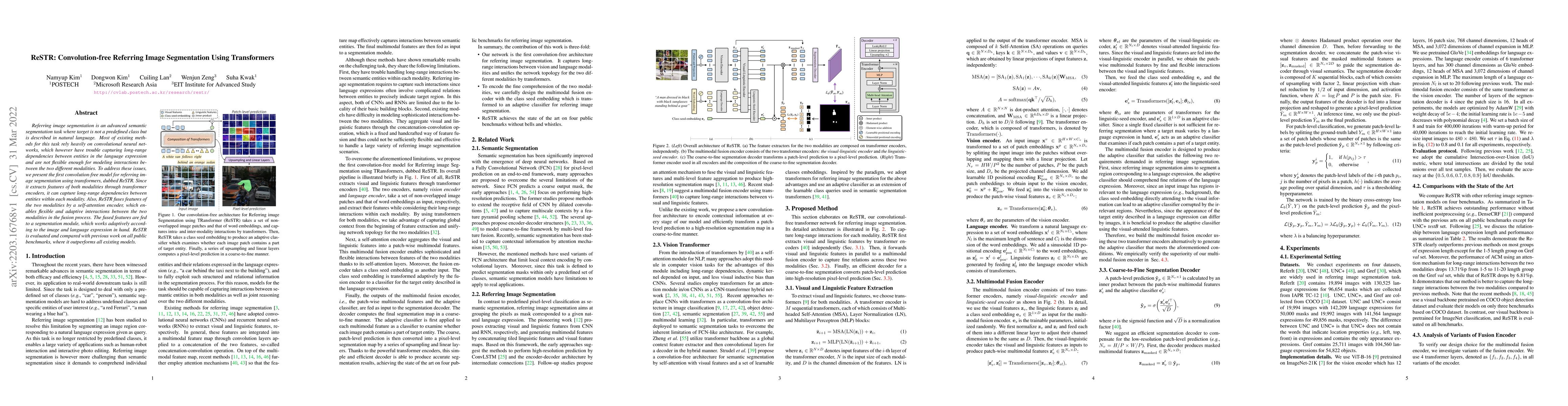Thumbnail for ReSTR: Convolution-free Referring Image Segmentation Using Transformers