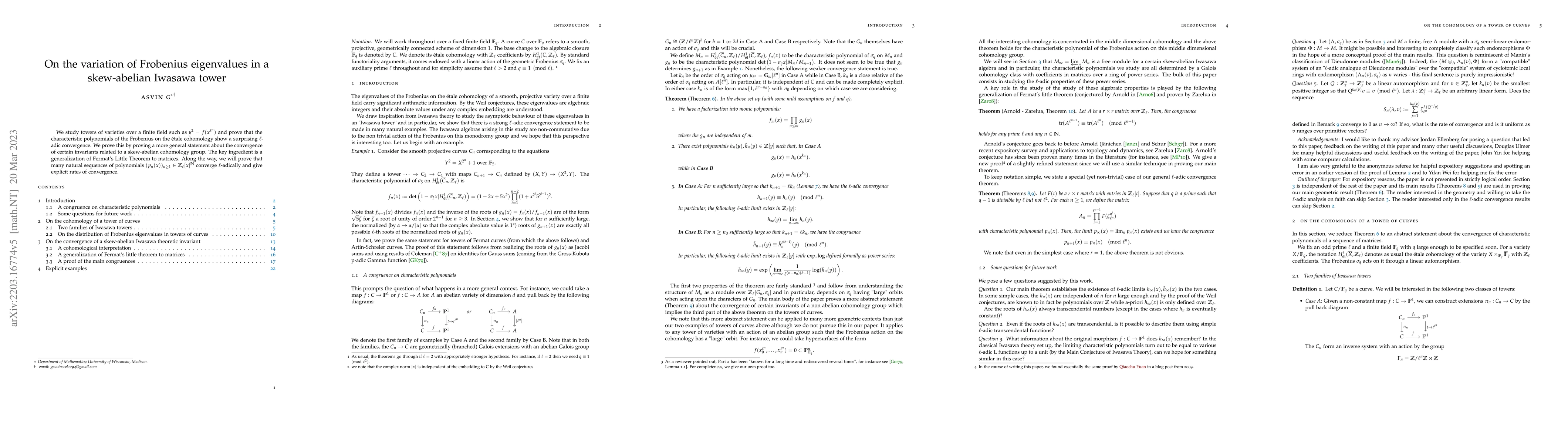 Thumbnail for On the variation of the Frobenius in a non abelian Iwasawa tower