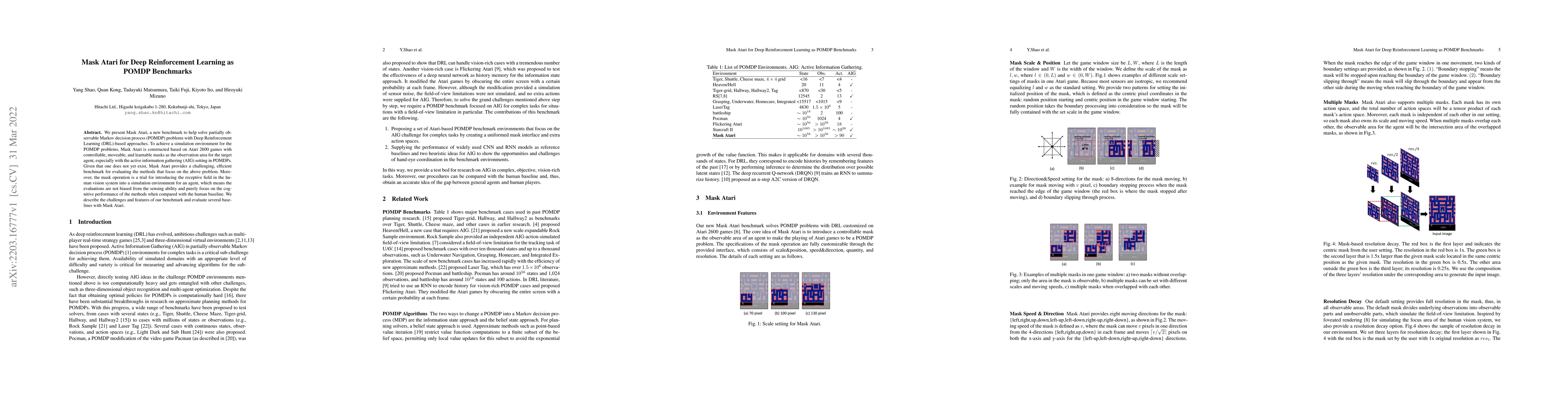 Thumbnail for Mask Atari for Deep Reinforcement Learning as POMDP Benchmarks
