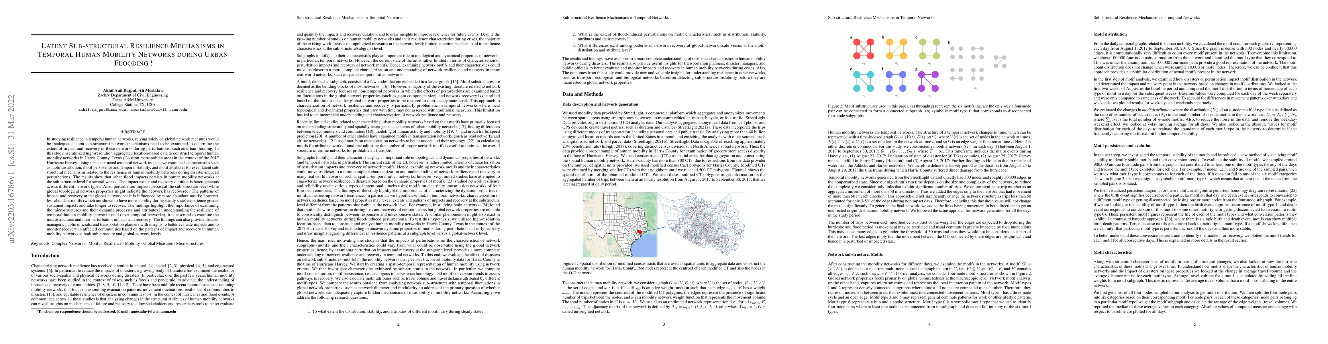 Thumbnail for Latent Sub-structural Resilience Mechanisms in Temporal Human Mobility
  Networks during Urban Flooding