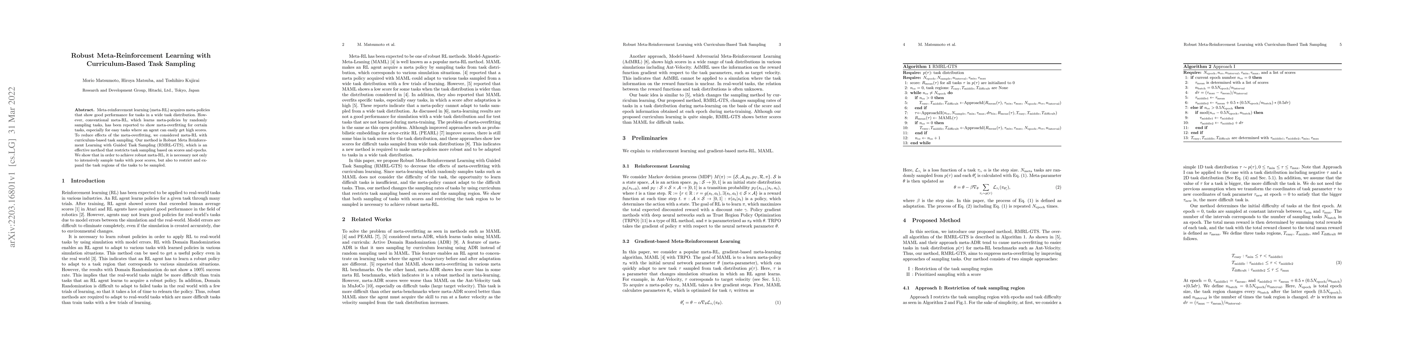 Thumbnail for Robust Meta-Reinforcement Learning with Curriculum-Based Task Sampling