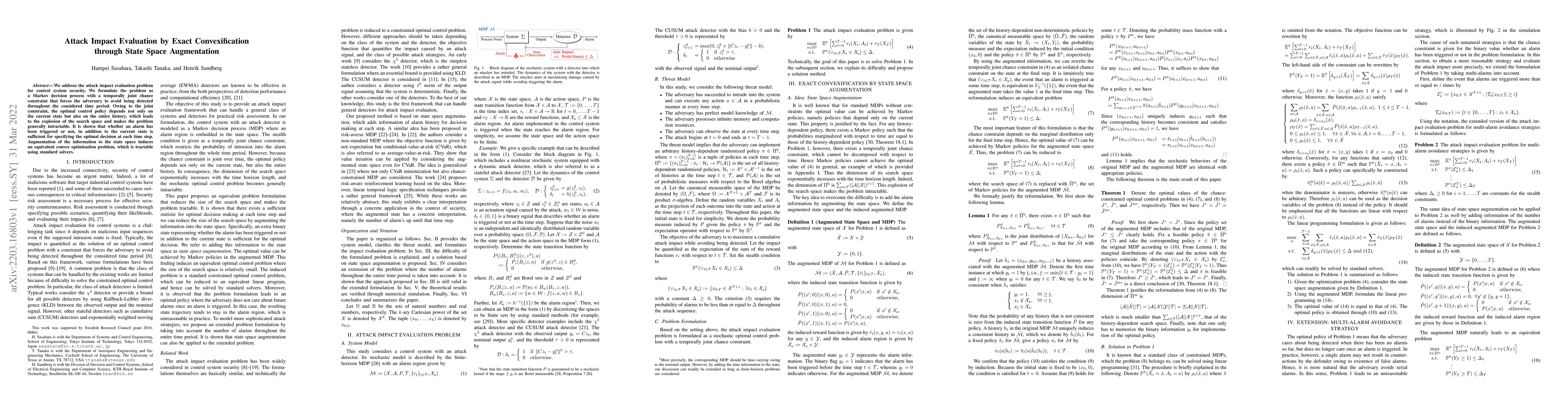 Thumbnail for Attack Impact Evaluation by Exact Convexification through State Space
  Augmentation