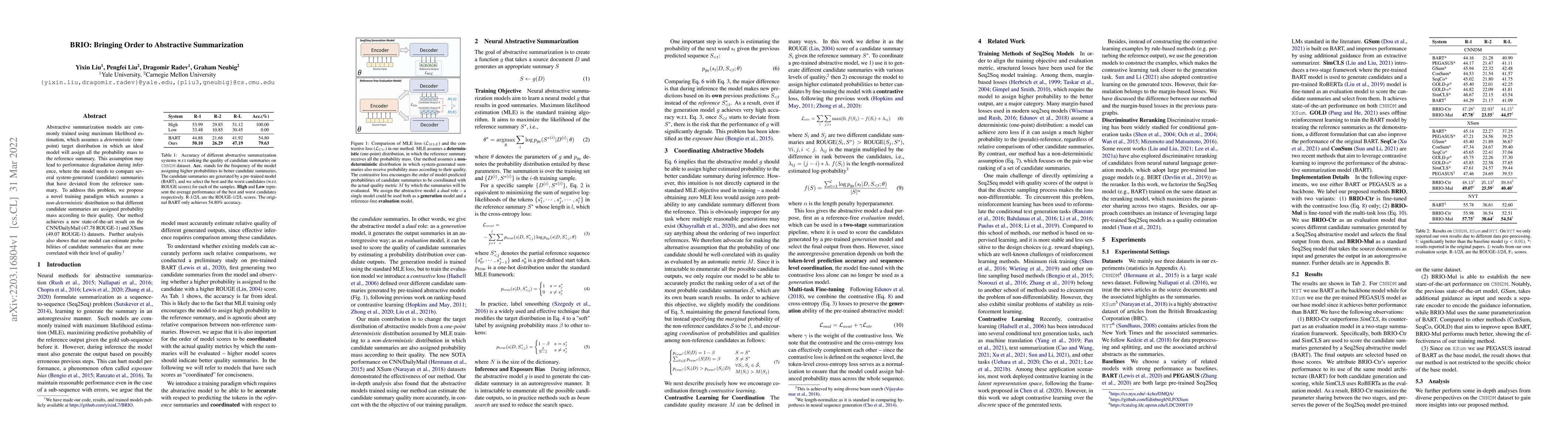 Thumbnail for BRIO: Bringing Order to Abstractive Summarization