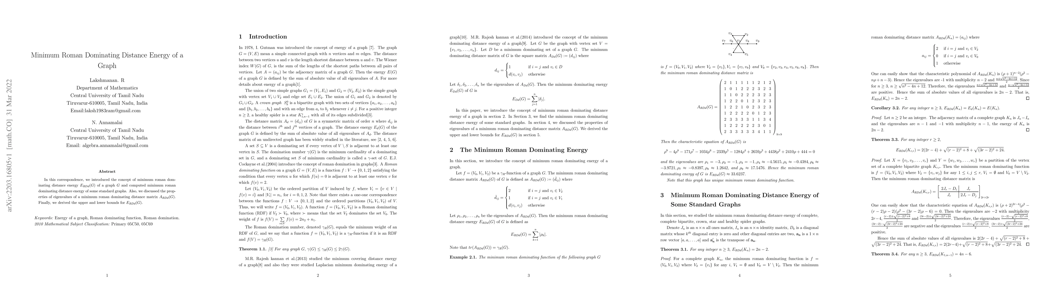 Thumbnail for Minimum Roman Dominating Distance Energy of a Graph