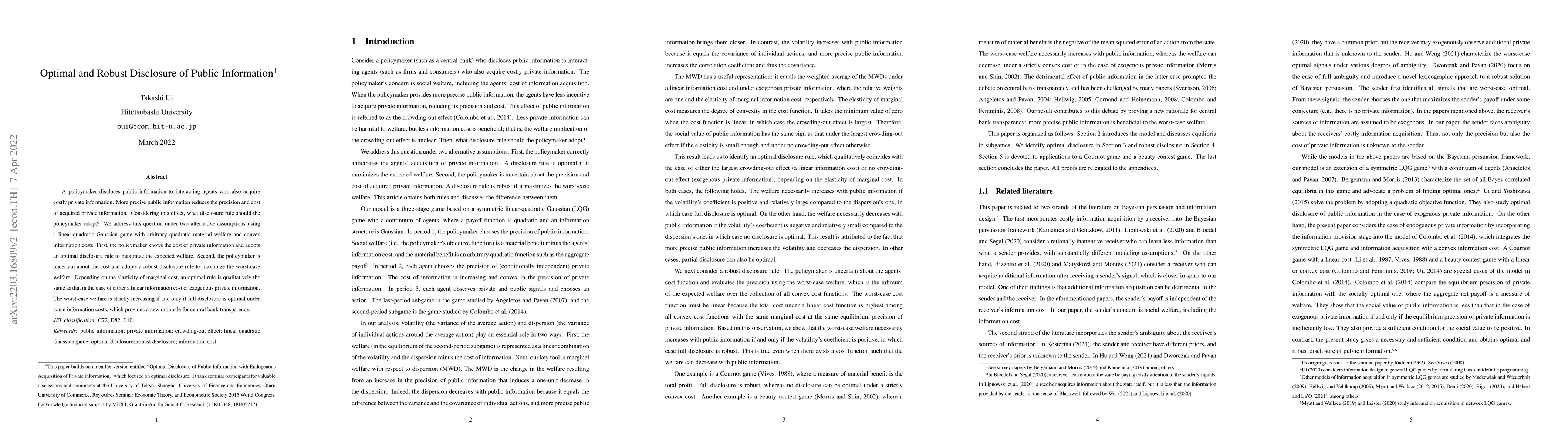Thumbnail for Optimal and Robust Disclosure of Public Information