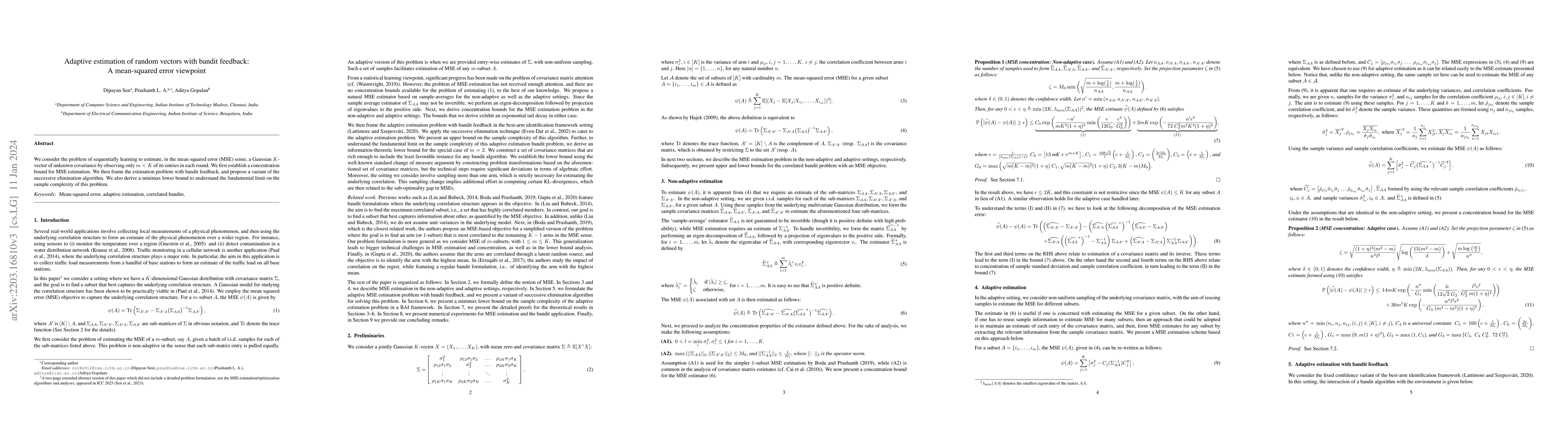 Thumbnail for Adaptive Estimation of Random Vectors with Bandit Feedback: A
  mean-squared error viewpoint
