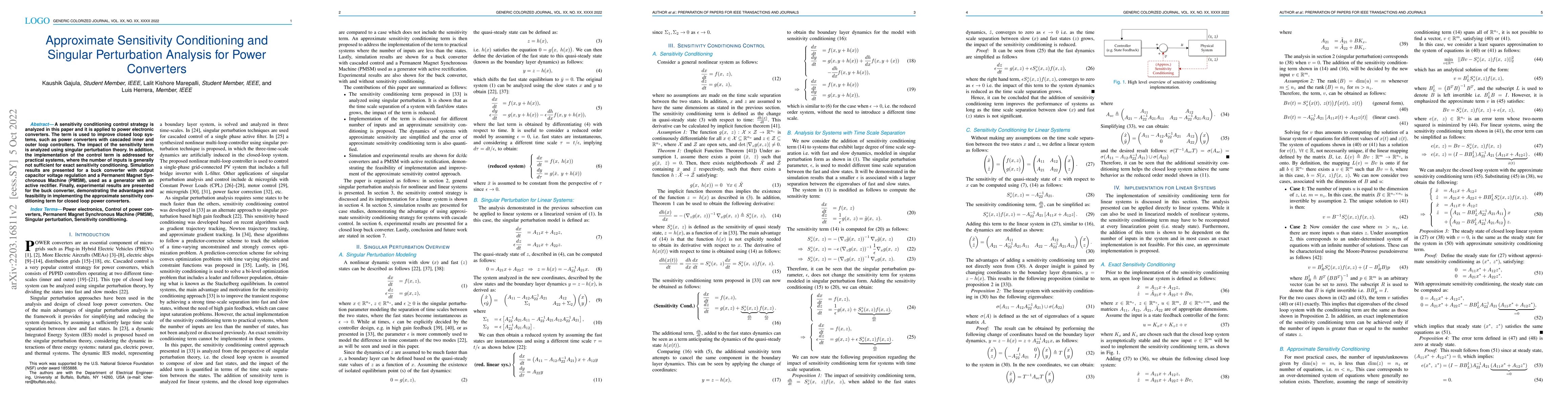 Thumbnail for Approximate Sensitivity Conditioning and Singular Perturbation Analysis
  for Power Converters
