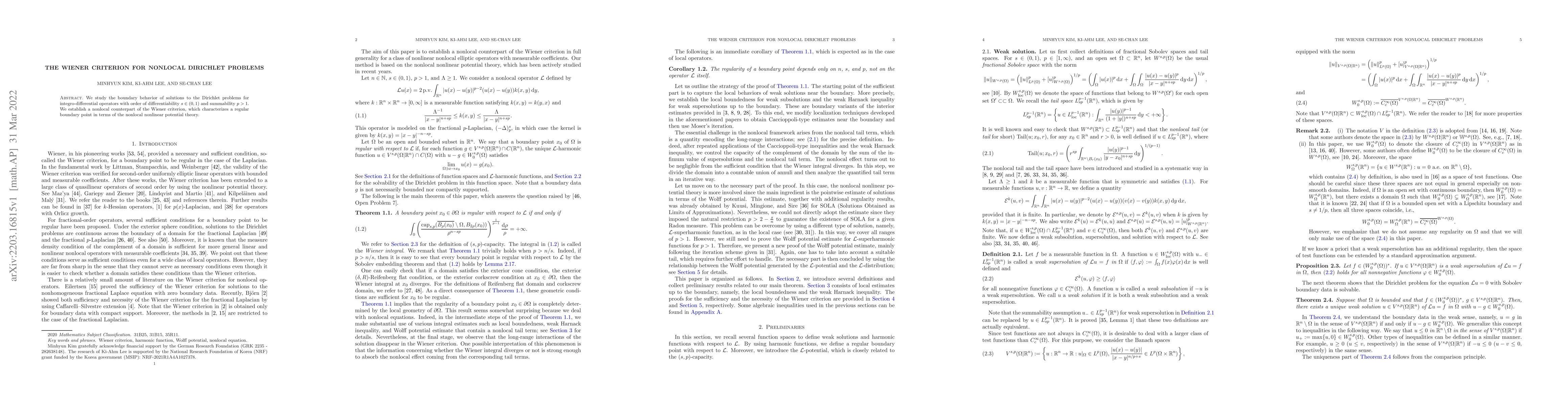 Thumbnail for The Wiener criterion for nonlocal Dirichlet problems