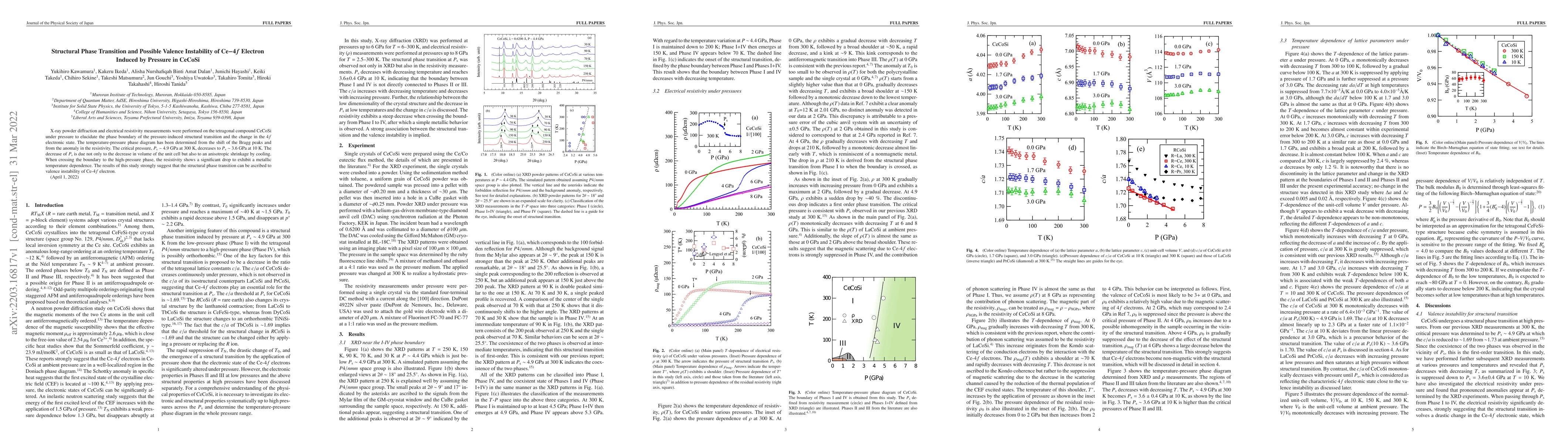 Thumbnail for Structural Phase Transition and Possible Valence Instability of Ce$-4f$
  Electron Induced by Pressure in CeCoSi
