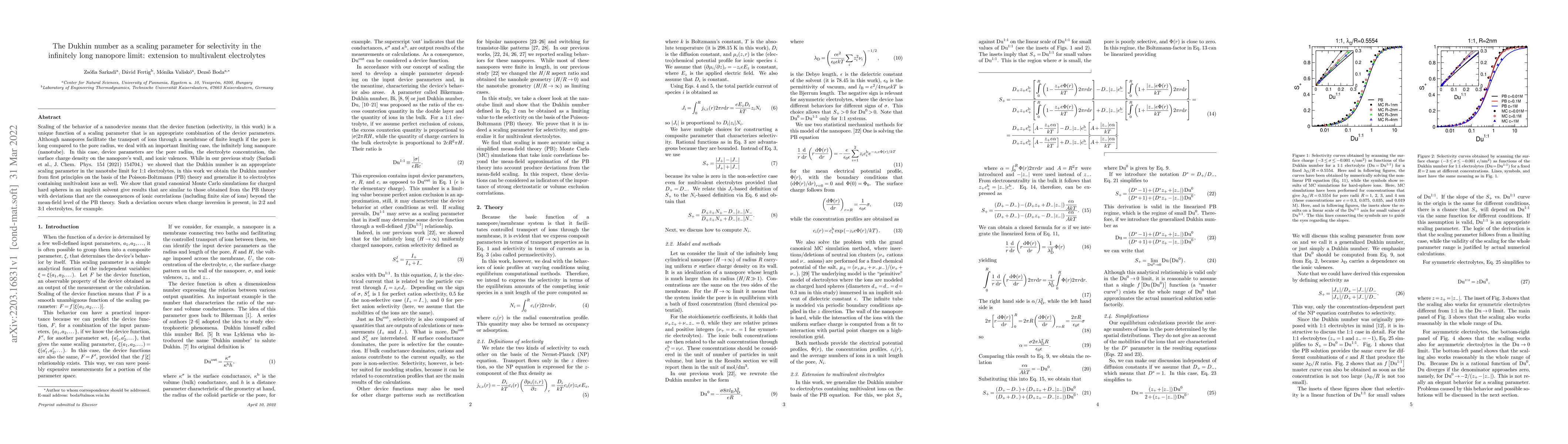 Thumbnail for The Dukhin number as a scaling parameter for selectivity in the
  infinitely long nanopore limit: extension to multivalent electrolytes