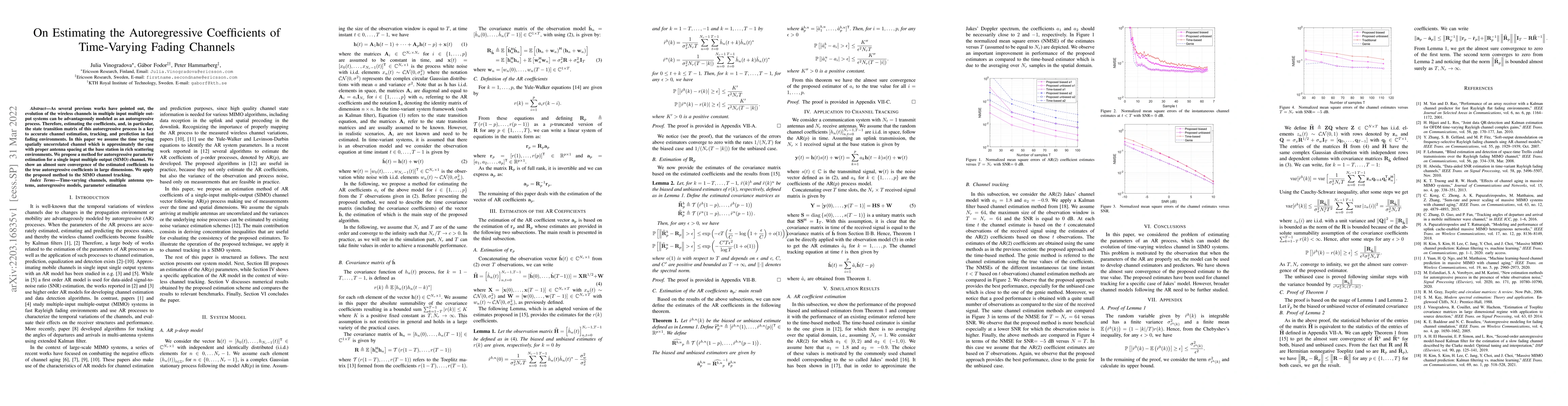 Thumbnail for On Estimating the Autoregressive Coefficients of Time-Varying Fading
  Channels