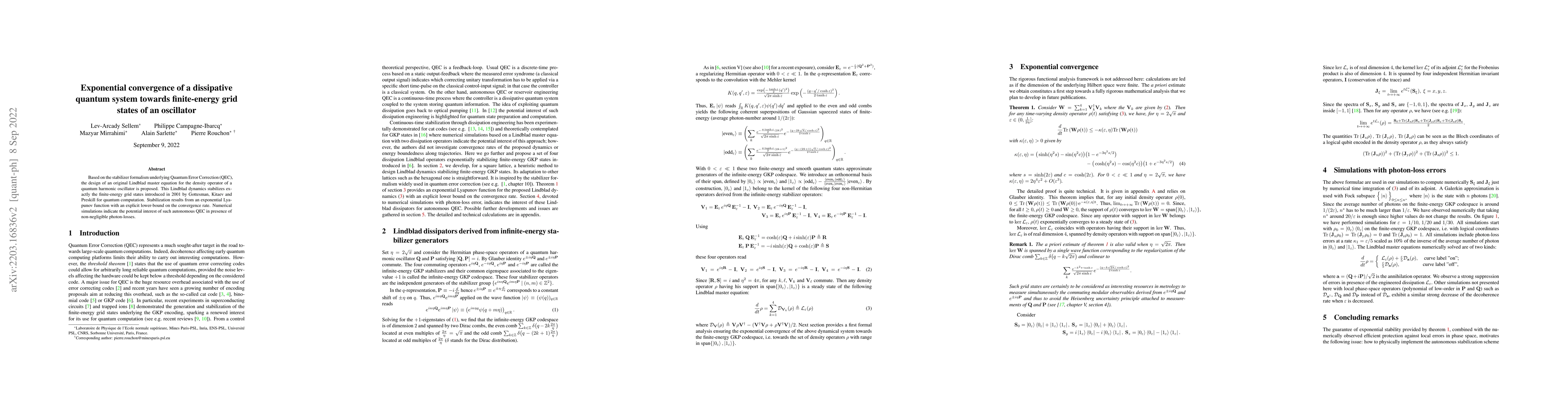 Thumbnail for Exponential convergence of a dissipative quantum system towards
  finite-energy grid states of an oscillator