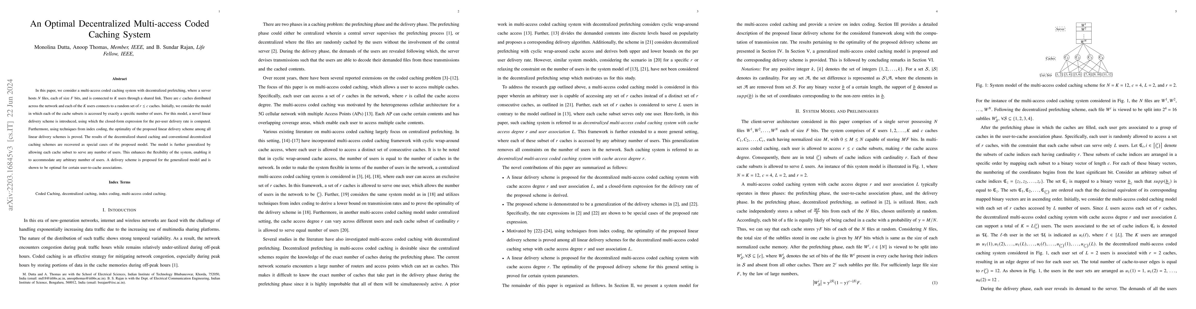 Thumbnail for An Optimal Decentralized Multi-access Coded Caching System