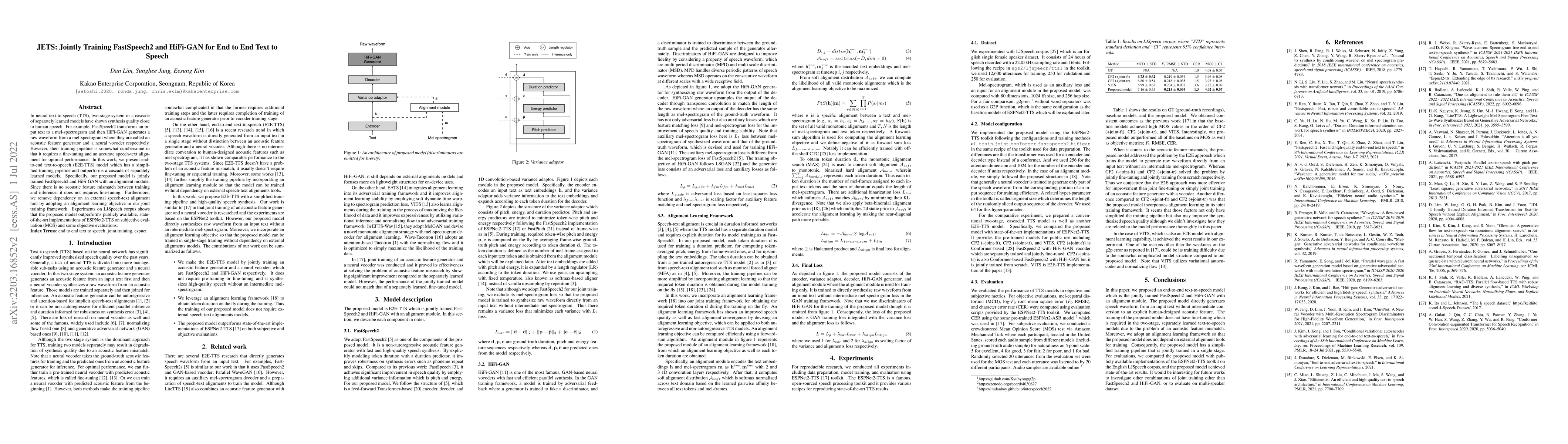 Thumbnail for JETS: Jointly Training FastSpeech2 and HiFi-GAN for End to End Text to
  Speech