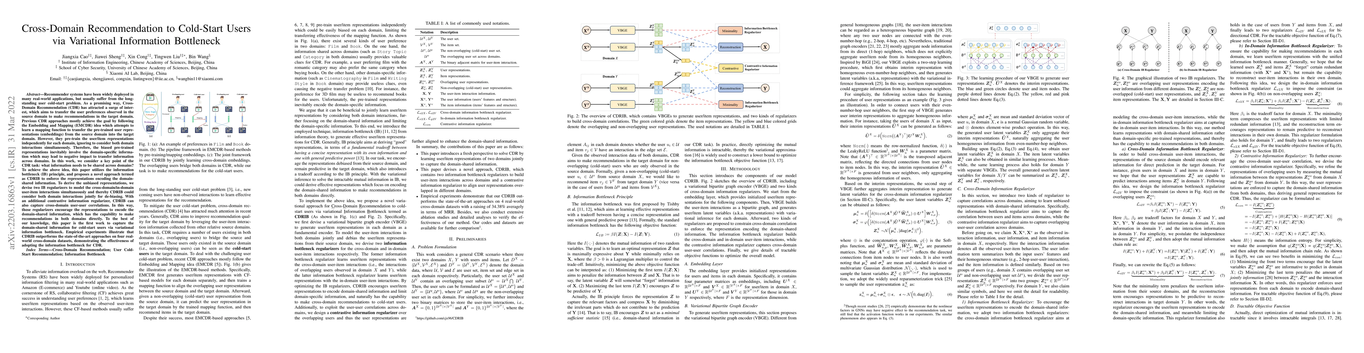 Thumbnail for Cross-Domain Recommendation to Cold-Start Users via Variational
  Information Bottleneck