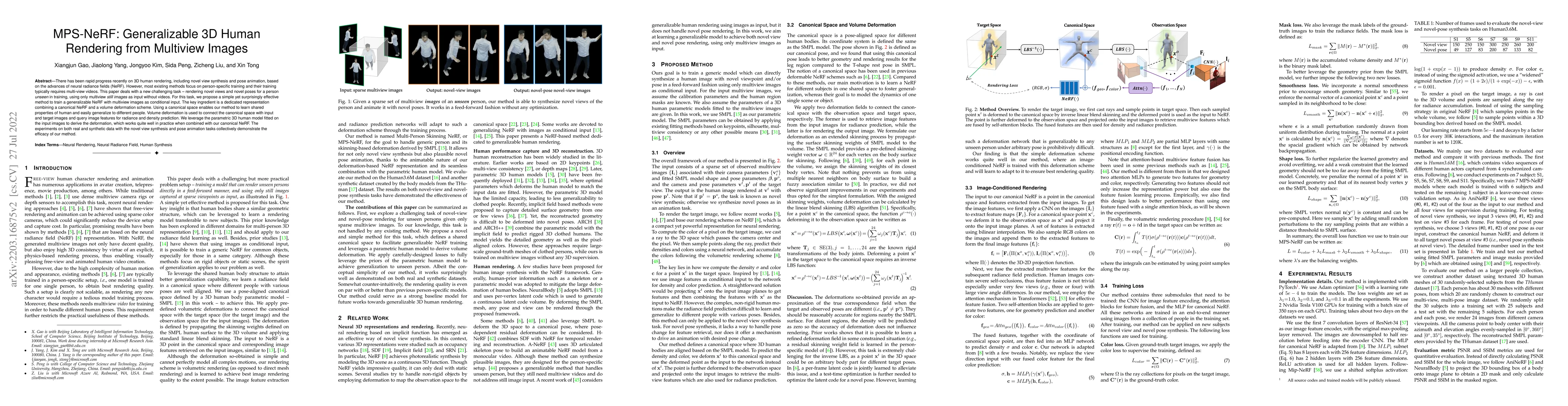 Thumbnail for MPS-NeRF: Generalizable 3D Human Rendering from Multiview Images