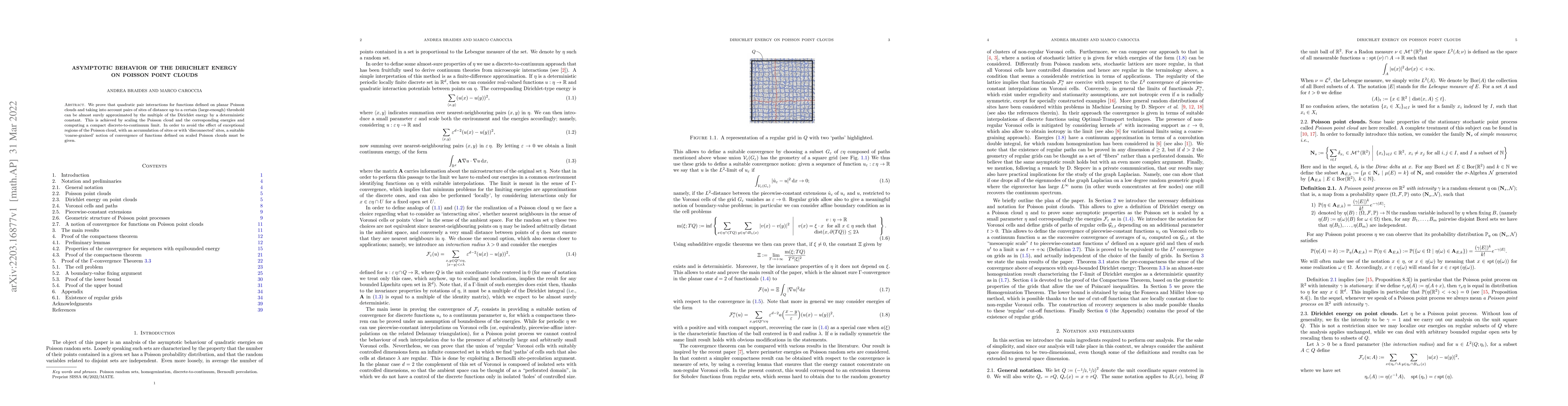 Thumbnail for Asymptotic behavior of the Dirichlet energy on Poisson point clouds