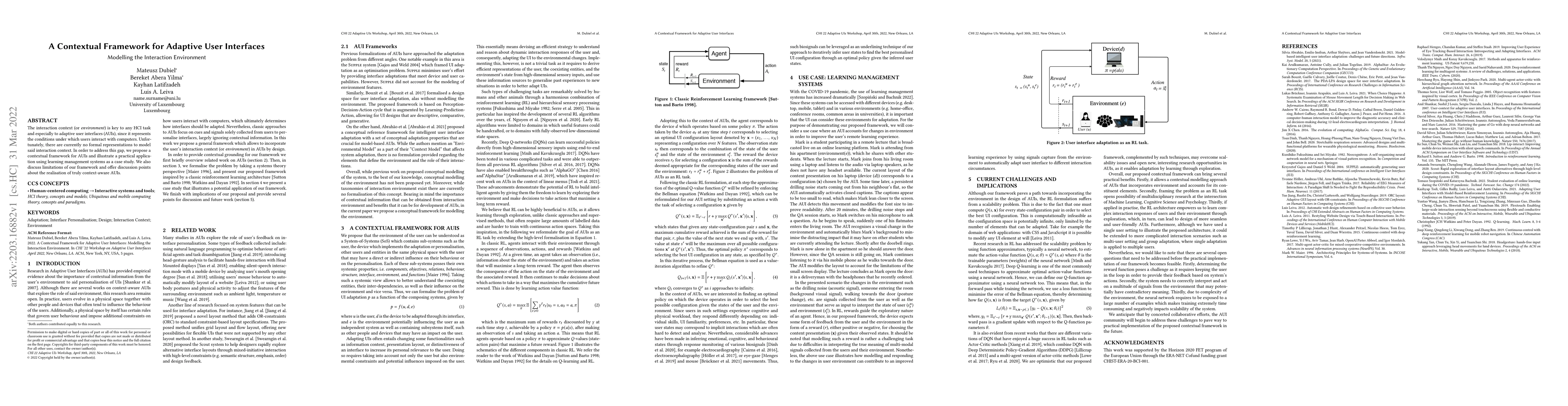 Thumbnail for A Contextual Framework for Adaptive User Interfaces: Modelling the
  Interaction Environment