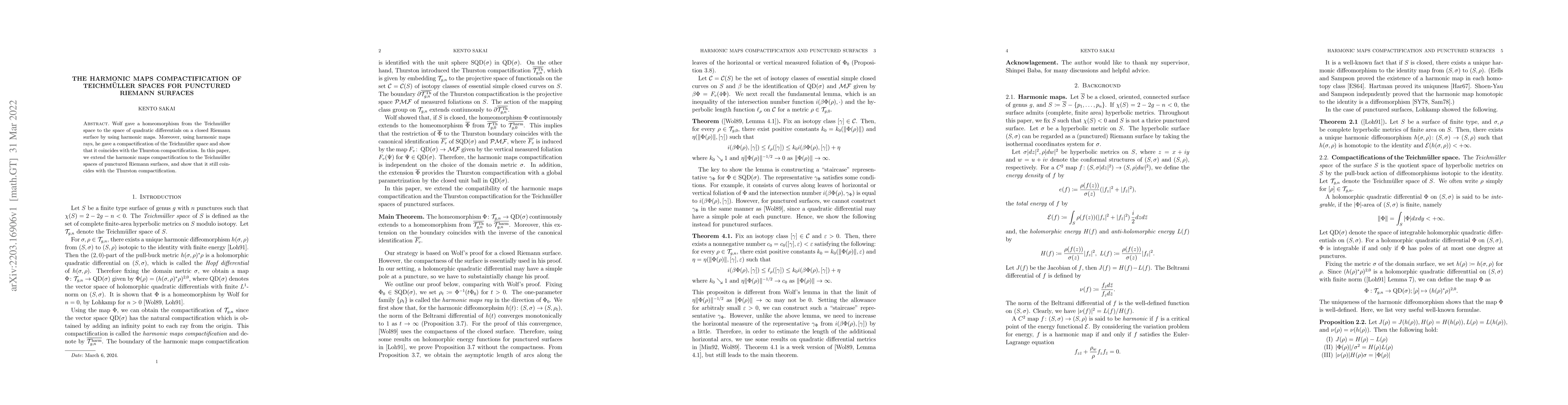 Thumbnail for The harmonic maps compactification of Teichm\"uller spaces for punctured
  Riemann surfaces
