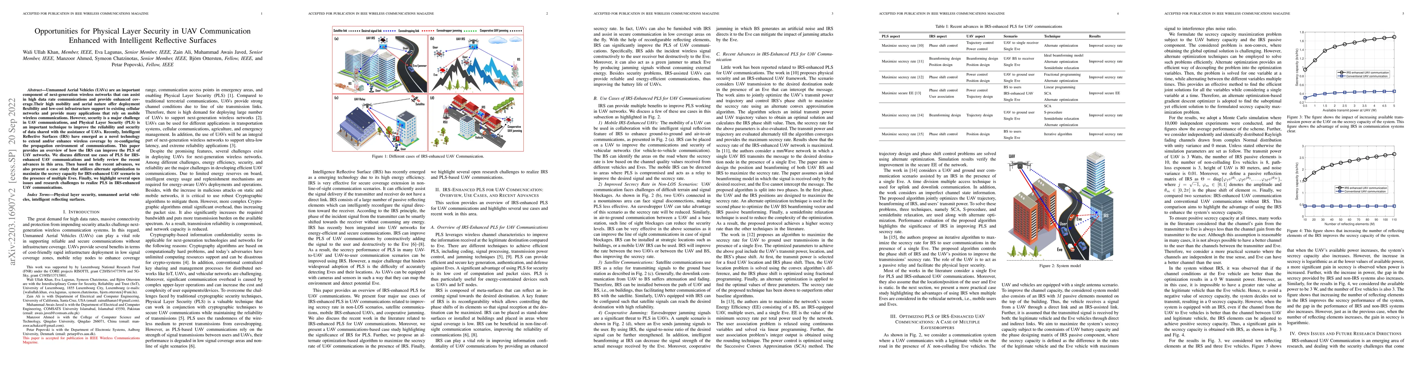 Thumbnail for Opportunities for Physical Layer Security in UAV Communication Enhanced
  with Intelligent Reflective Surfaces