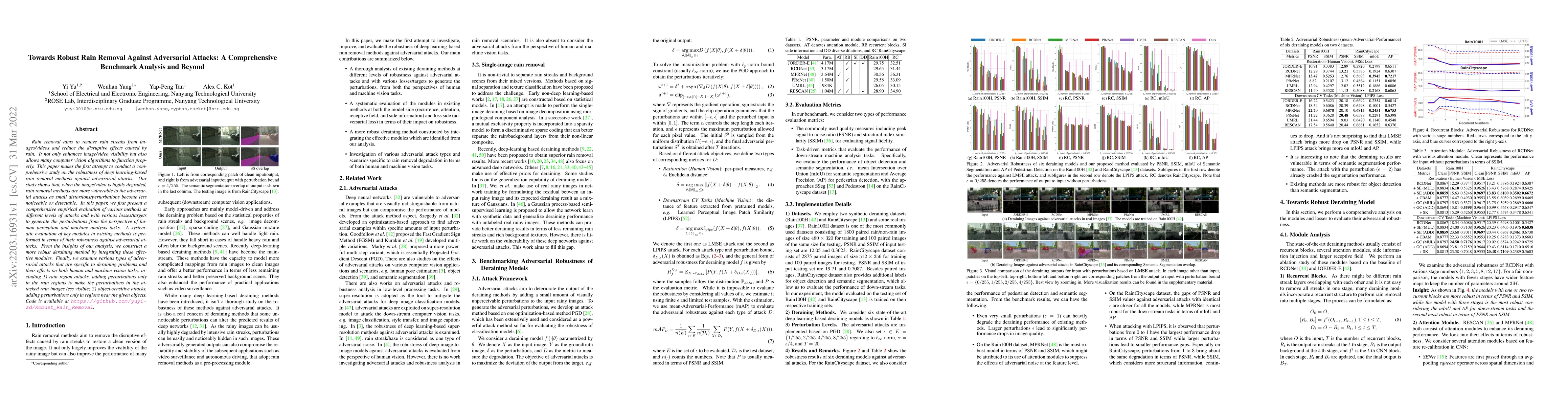 Thumbnail for Towards Robust Rain Removal Against Adversarial Attacks: A Comprehensive
  Benchmark Analysis and Beyond