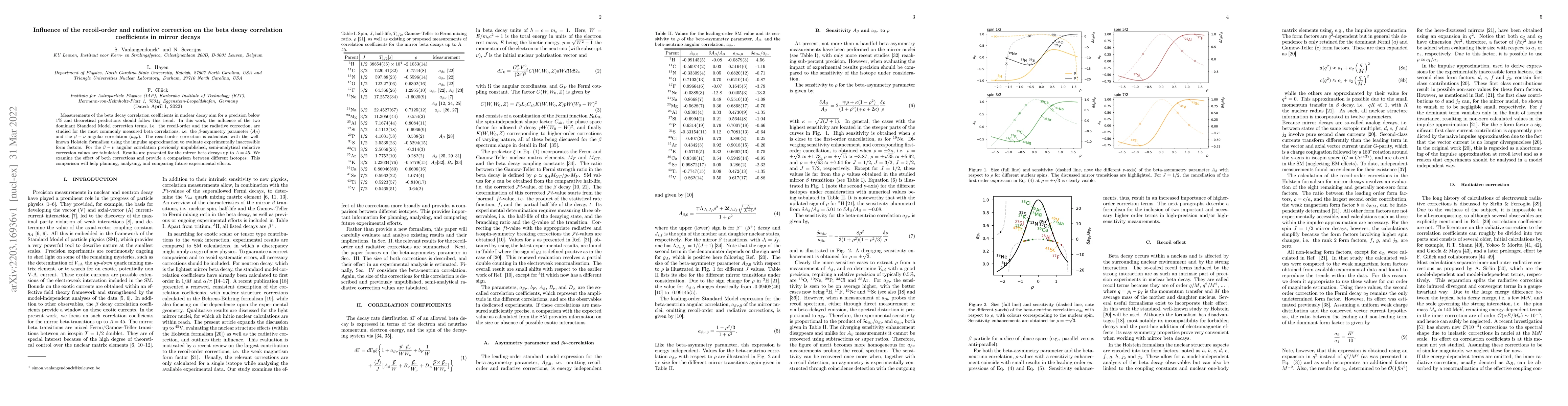 Thumbnail for Influence of the recoil-order and radiative correction on the beta decay
  correlation coefficients in mirror decays
