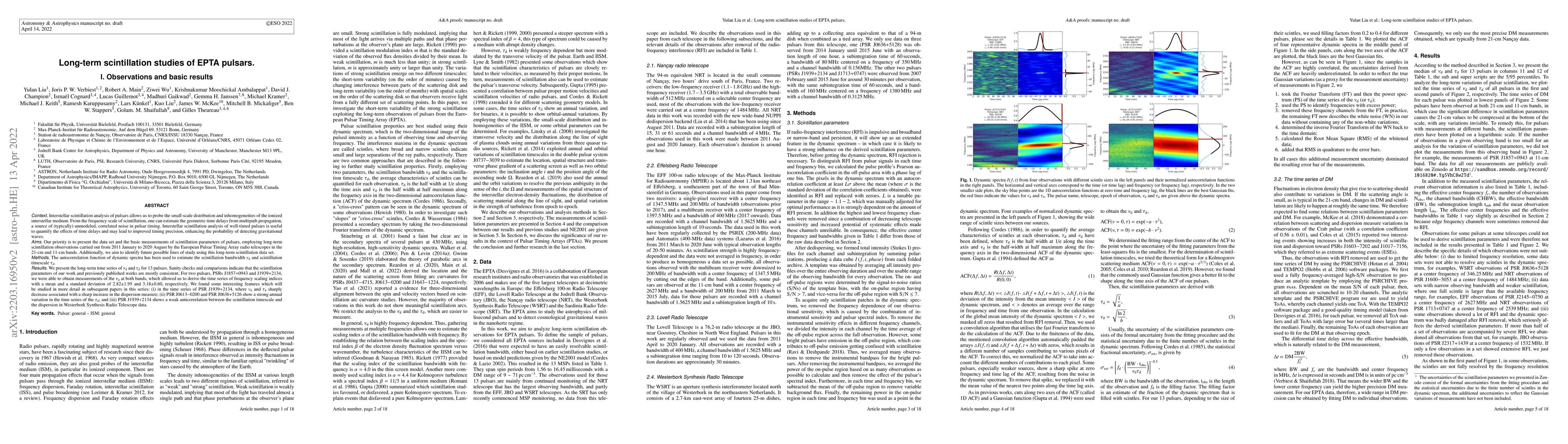 Thumbnail for Long-term scintillation studies of EPTA pulsars. I. Observations and
  basic results