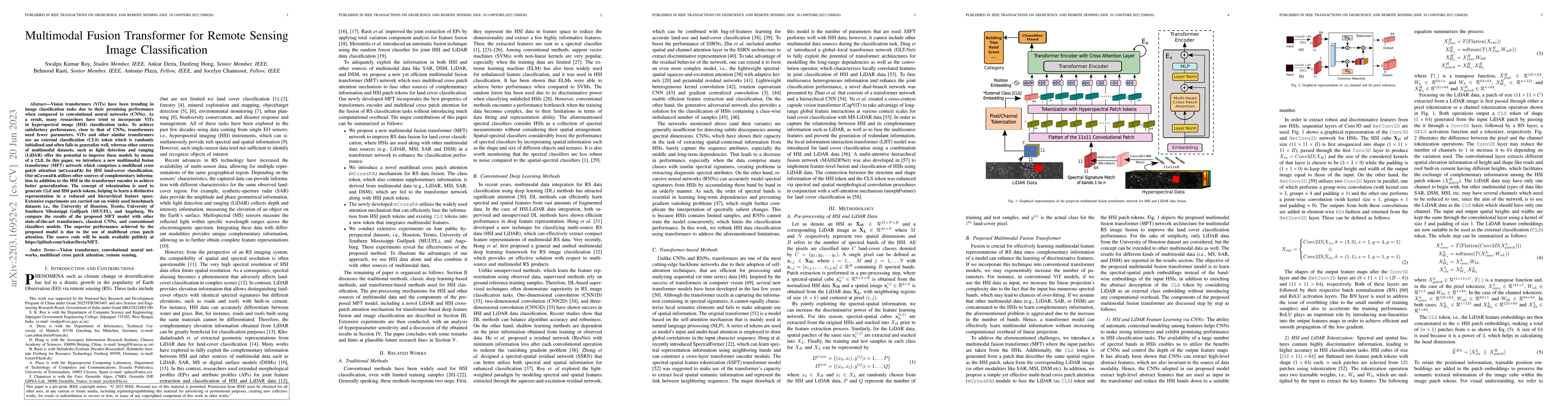 Thumbnail for Multimodal Fusion Transformer for Remote Sensing Image Classification