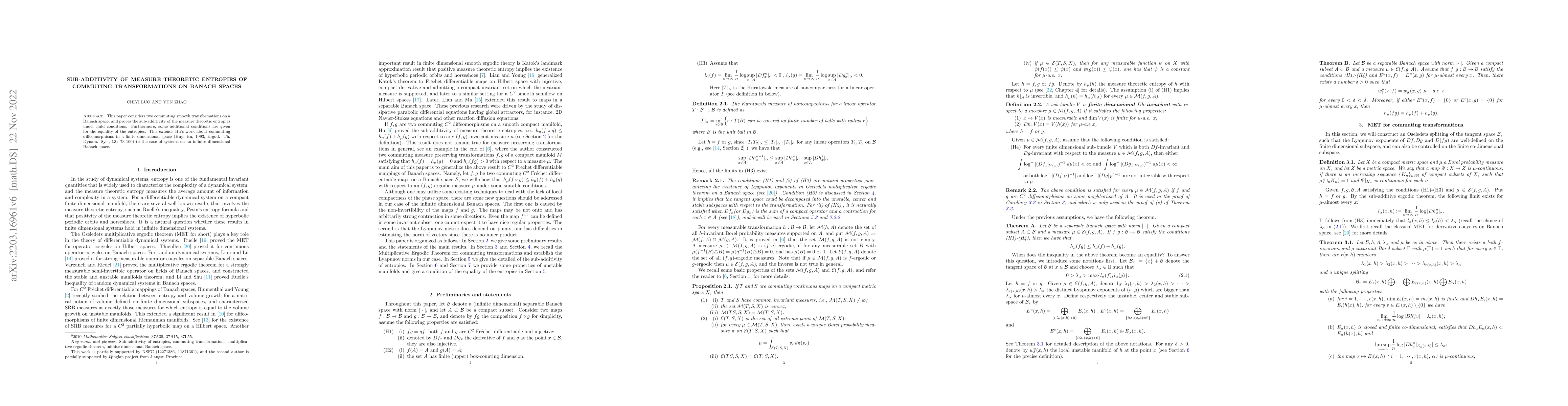 Thumbnail for Sub-additivity of measure-theoretic entropies of commuting
  transformations on Banach space