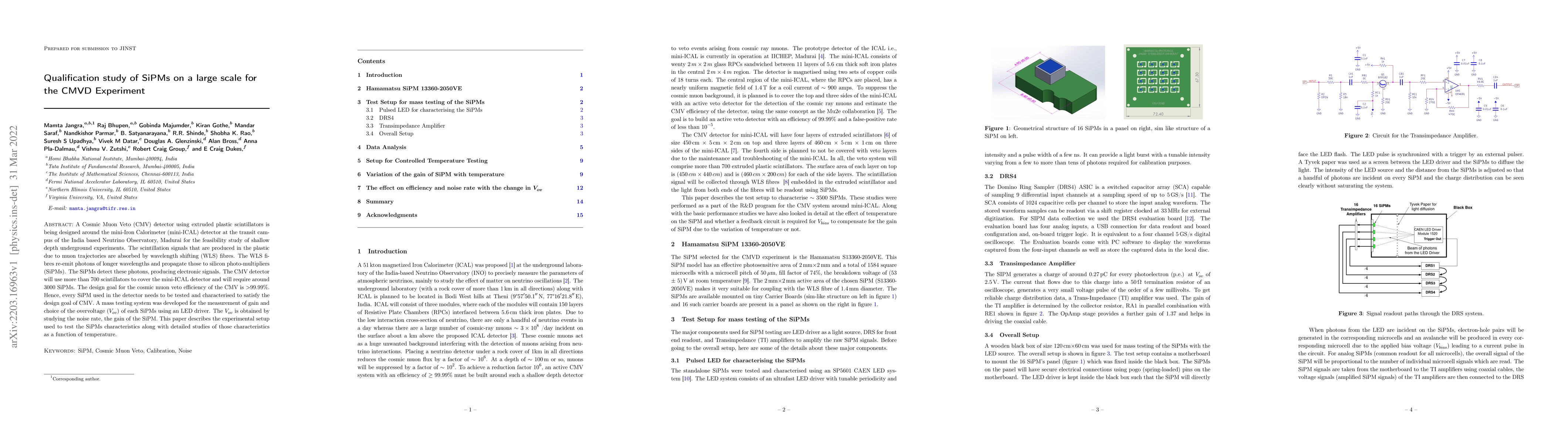 Thumbnail for Qualification study of SiPMs on a large scale for the CMVD Experiment