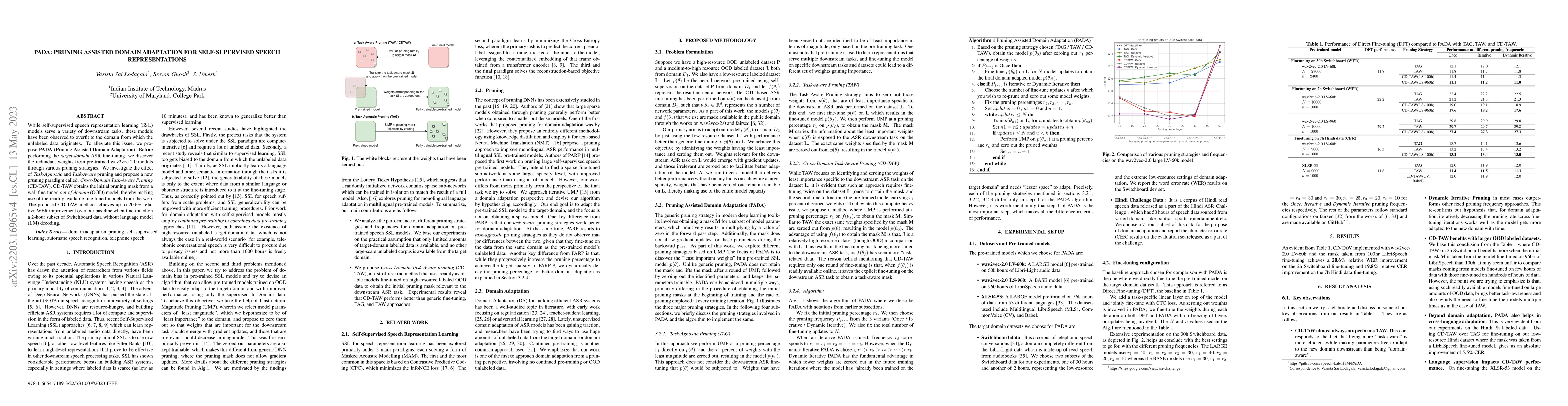 Thumbnail for PADA: Pruning Assisted Domain Adaptation for Self-Supervised Speech
  Representations