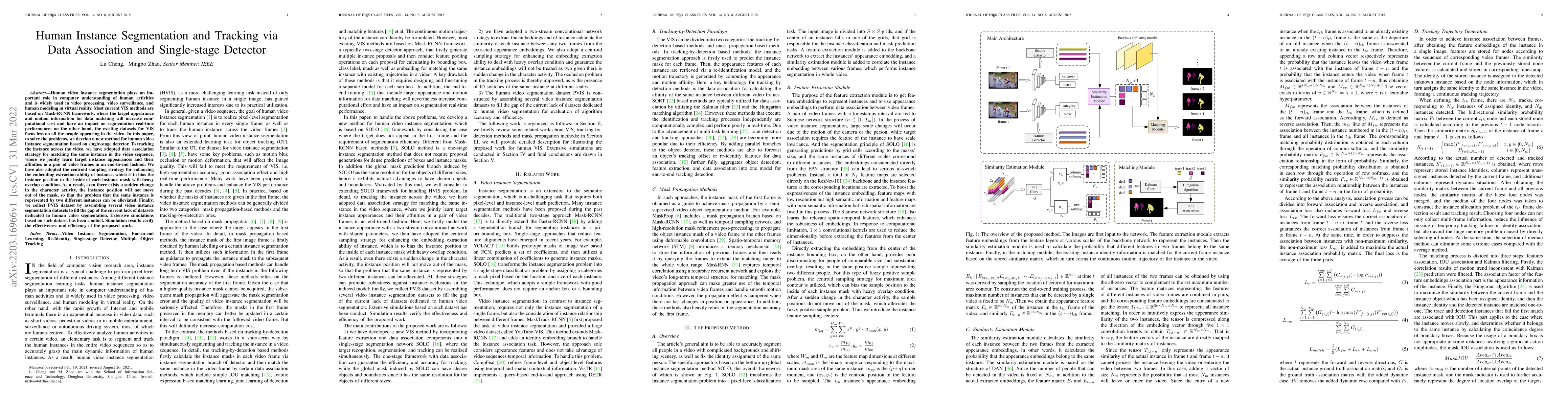 Thumbnail for Human Instance Segmentation and Tracking via Data Association and
  Single-stage Detector