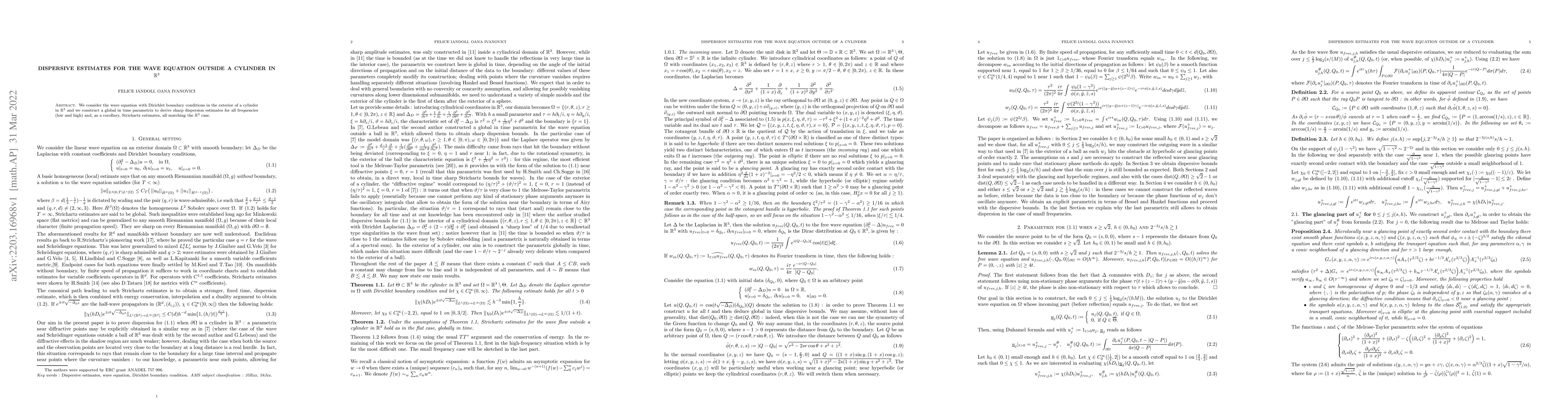 Thumbnail for Dispersion estimates for the wave equation outside of a
  cylinder]{Dispersive estimates for the wave equation outside a cylinder in
  $\mathbb{R}^3$