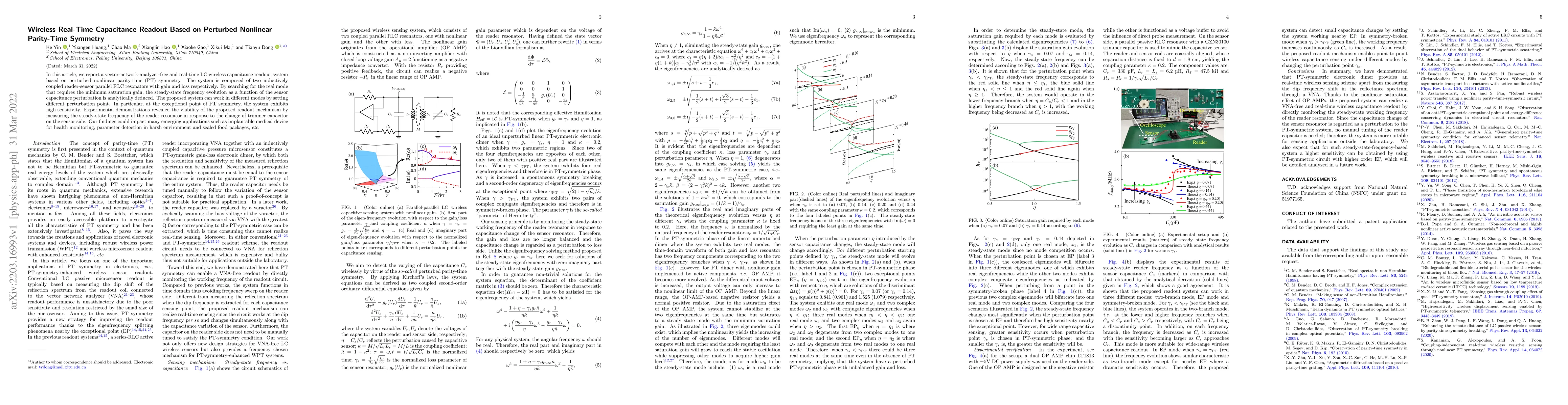 Thumbnail for Wireless Real-Time Capacitance Readout Based on Perturbed Nonlinear
  Parity-Time Symmetry