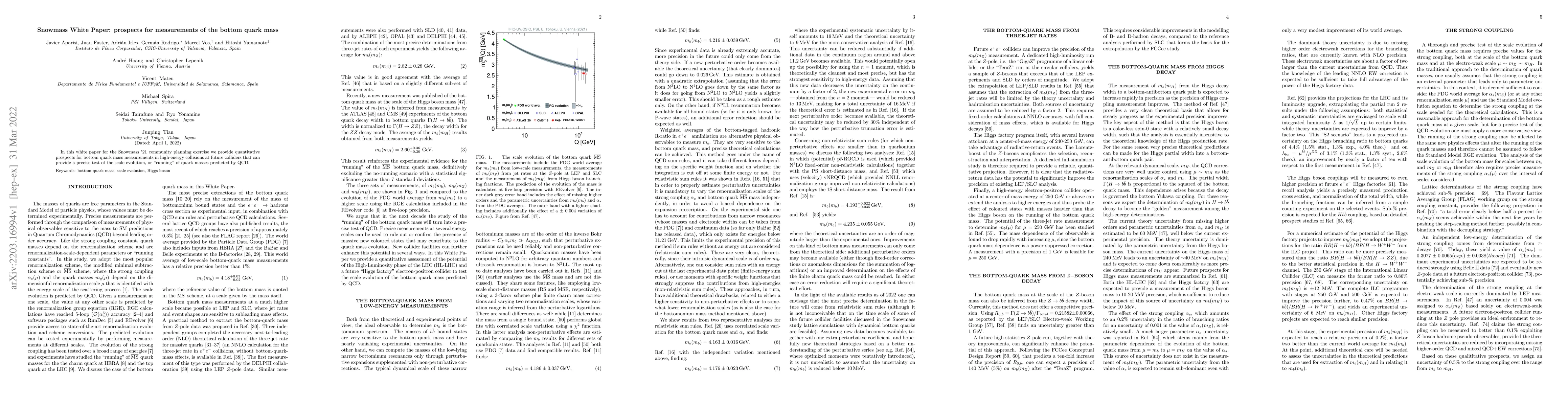 Thumbnail for Snowmass White Paper: prospects for measurements of the bottom quark
  mass