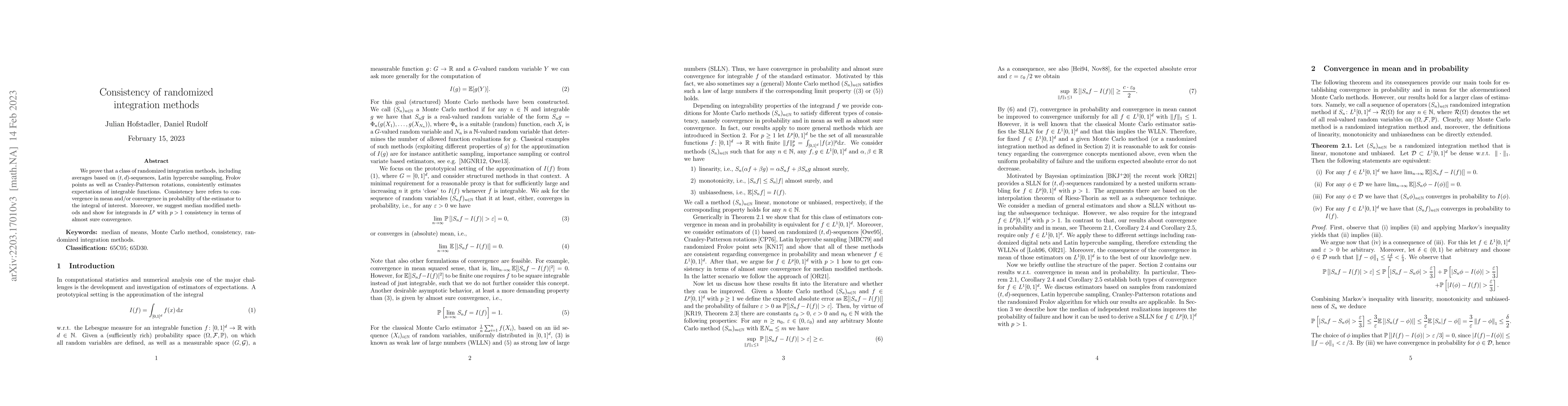 Thumbnail for Consistency of randomized integration methods