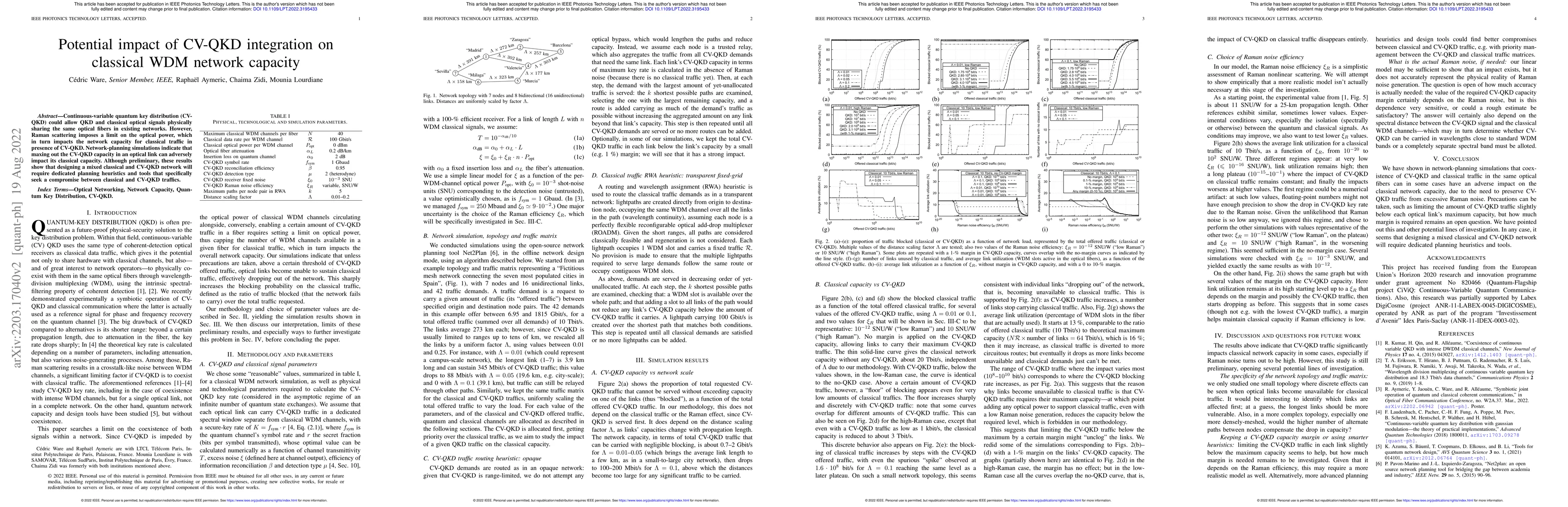Thumbnail for Potential impact of CV-QKD integration on classical WDM network capacity