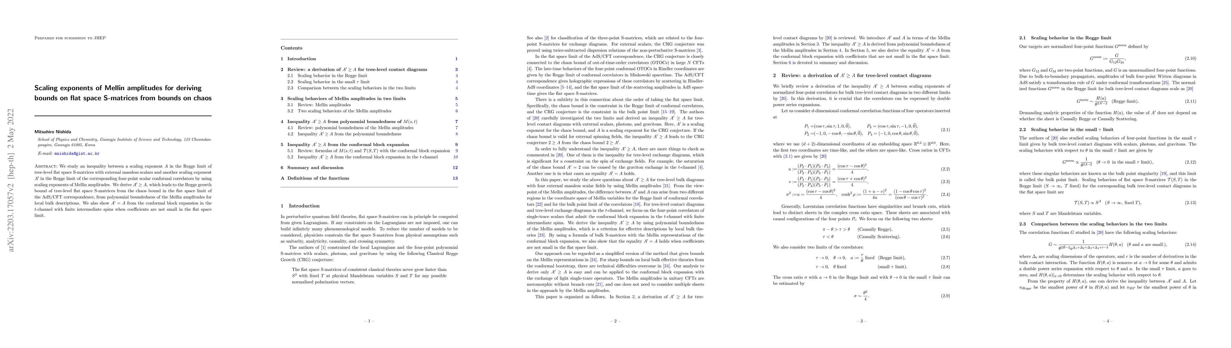 Thumbnail for Scaling exponents of Mellin amplitudes for deriving bounds on flat space
  S-matrices from bounds on chaos