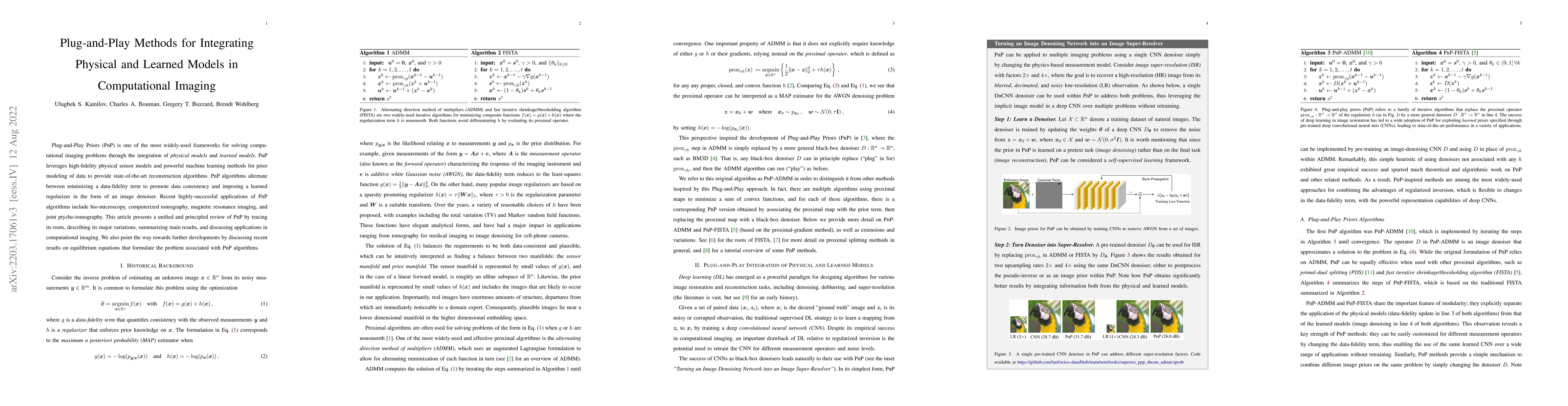 Thumbnail for Plug-and-Play Methods for Integrating Physical and Learned Models in
  Computational Imaging