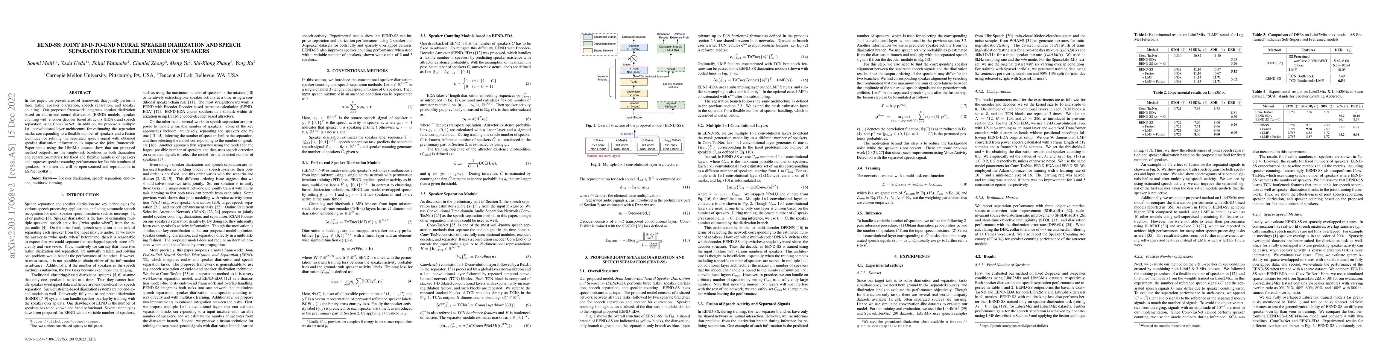 Thumbnail for EEND-SS: Joint End-to-End Neural Speaker Diarization and Speech
  Separation for Flexible Number of Speakers