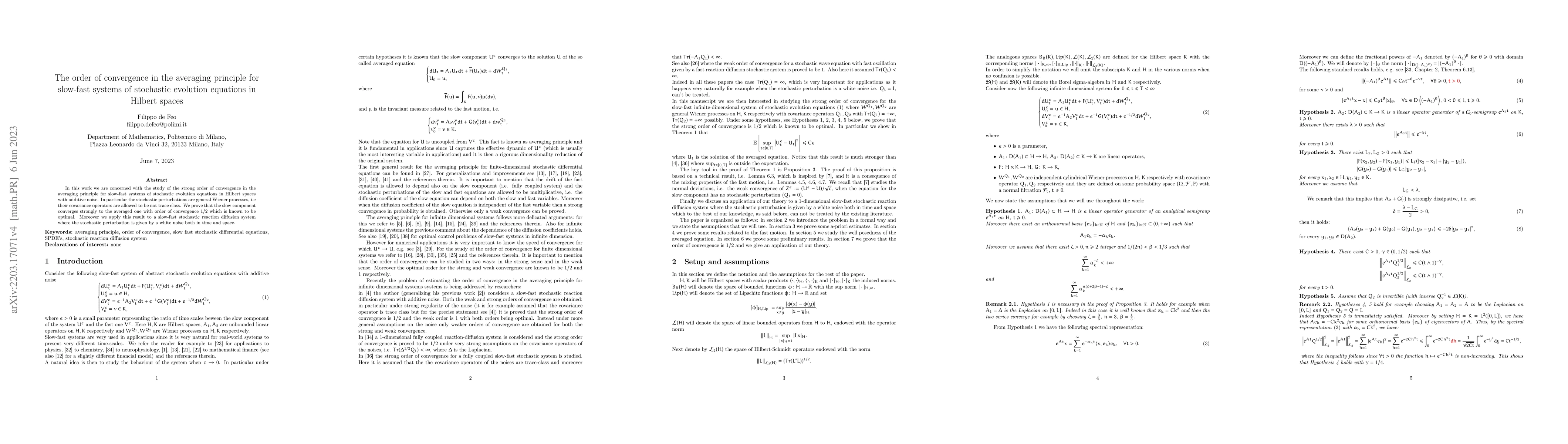 Thumbnail for The order of convergence in the averaging principle for slow-fast
  systems of stochastic evolution equations in Hilbert spaces