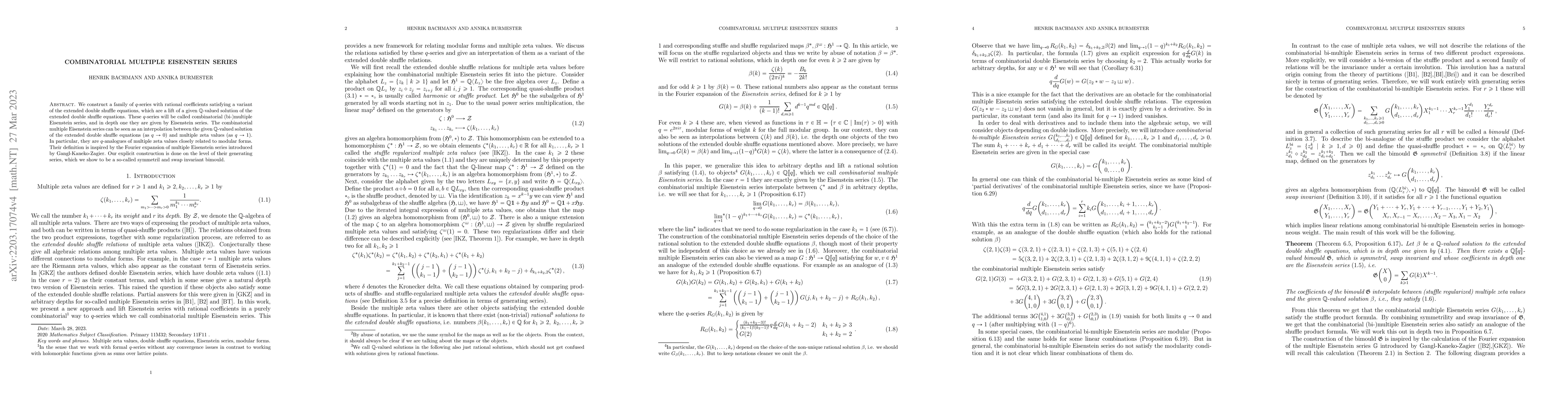 Thumbnail for Combinatorial multiple Eisenstein series