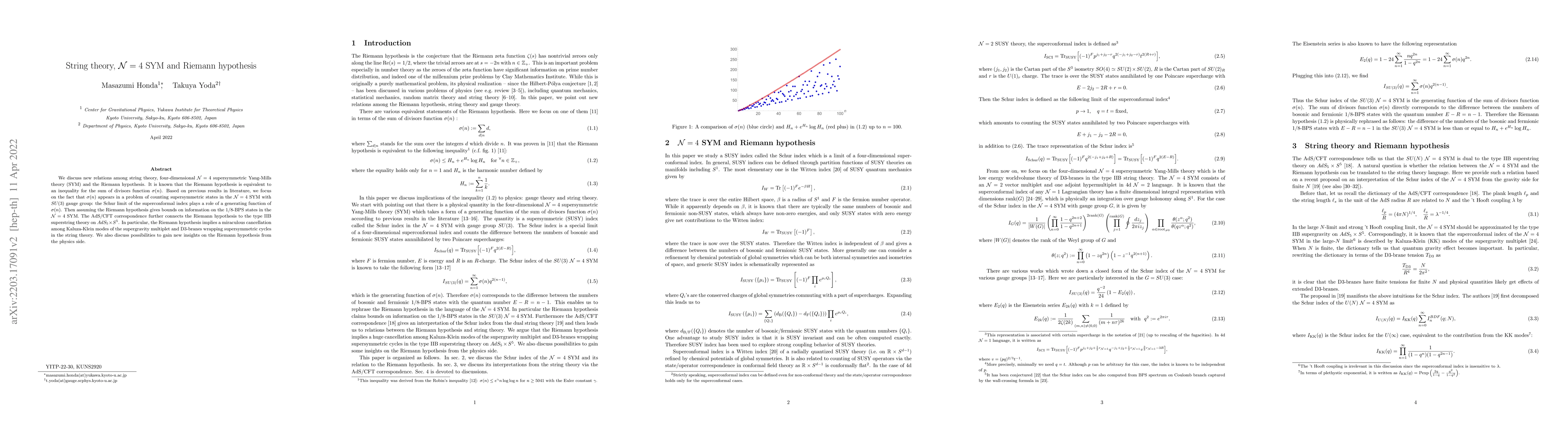 Thumbnail for String theory, $\mathcal{N}=4$ SYM and Riemann hypothesis
