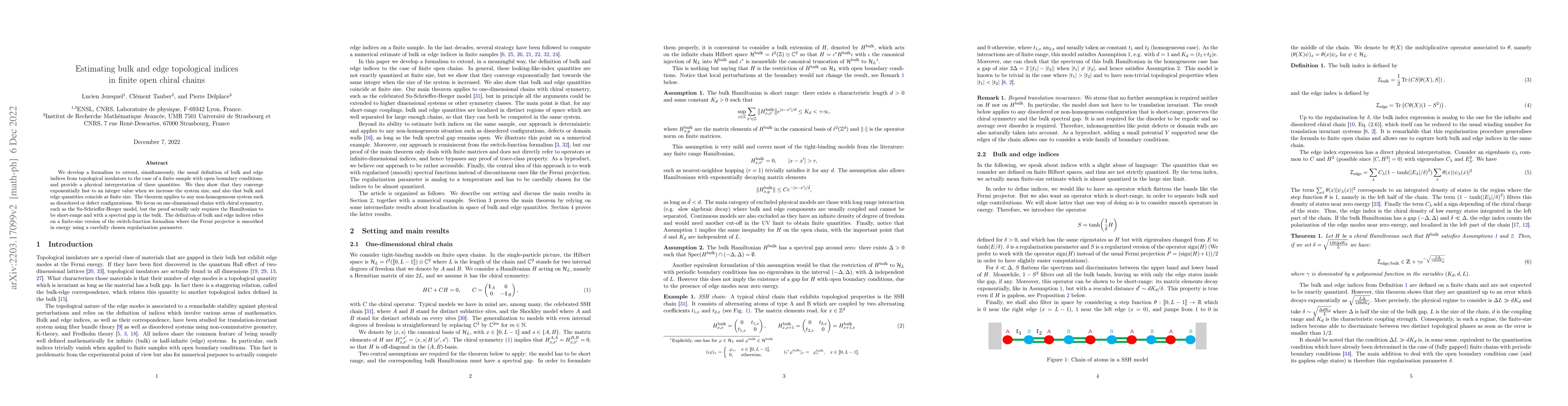 Thumbnail for Estimating bulk and edge topological indices in finite open chiral
  chains