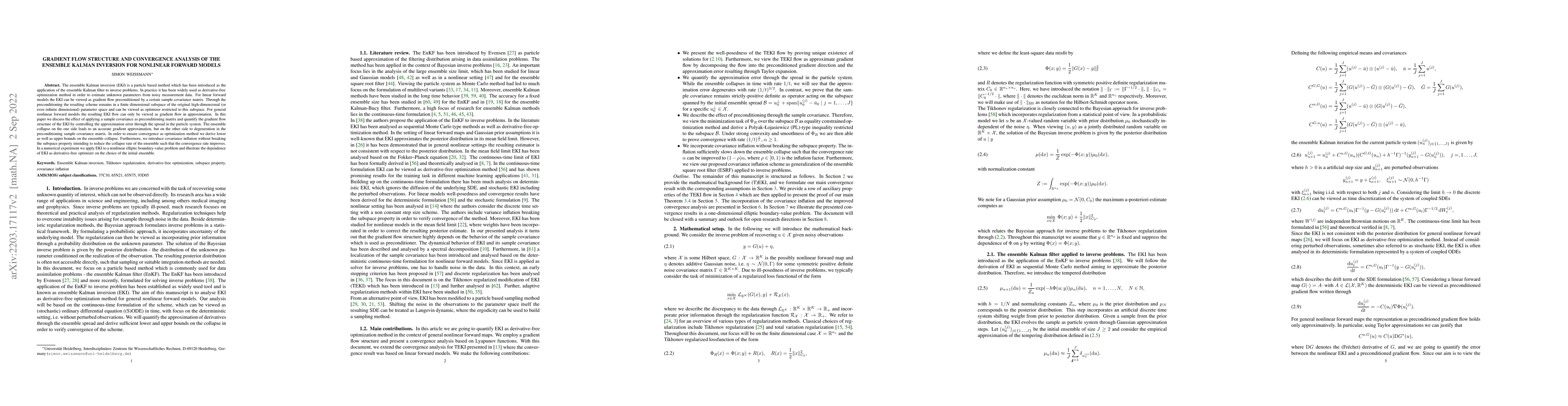Thumbnail for Gradient flow structure and convergence analysis of the ensemble Kalman
  inversion for nonlinear forward models