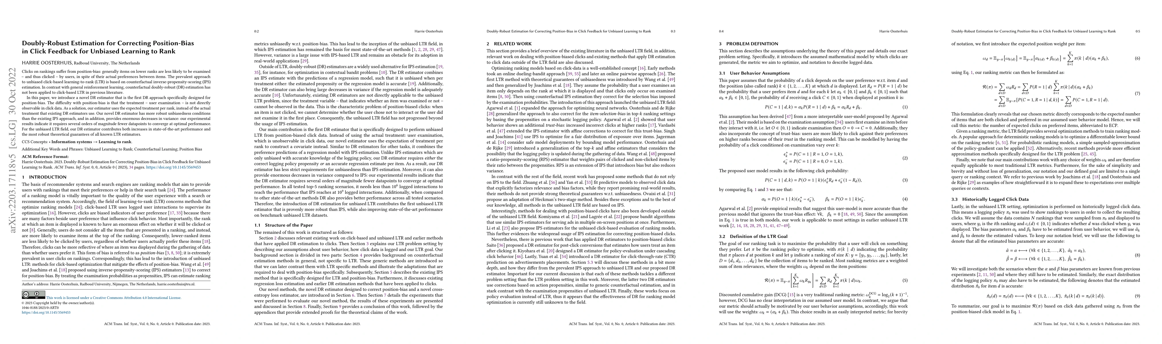 Thumbnail for Doubly-Robust Estimation for Correcting Position-Bias in Click Feedback
  for Unbiased Learning to Rank