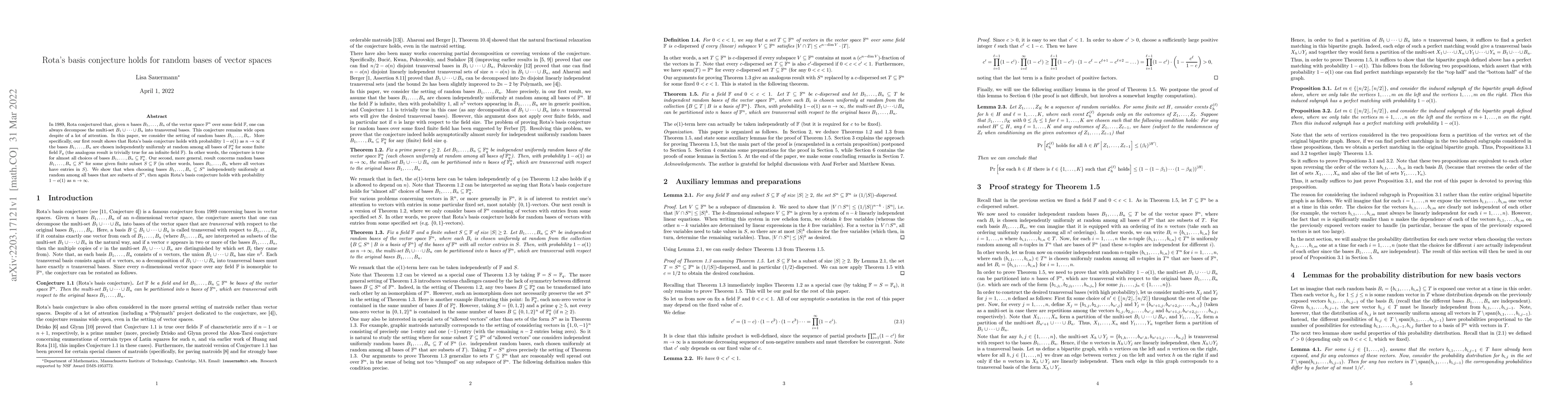 Thumbnail for Rota's basis conjecture holds for random bases of vector spaces