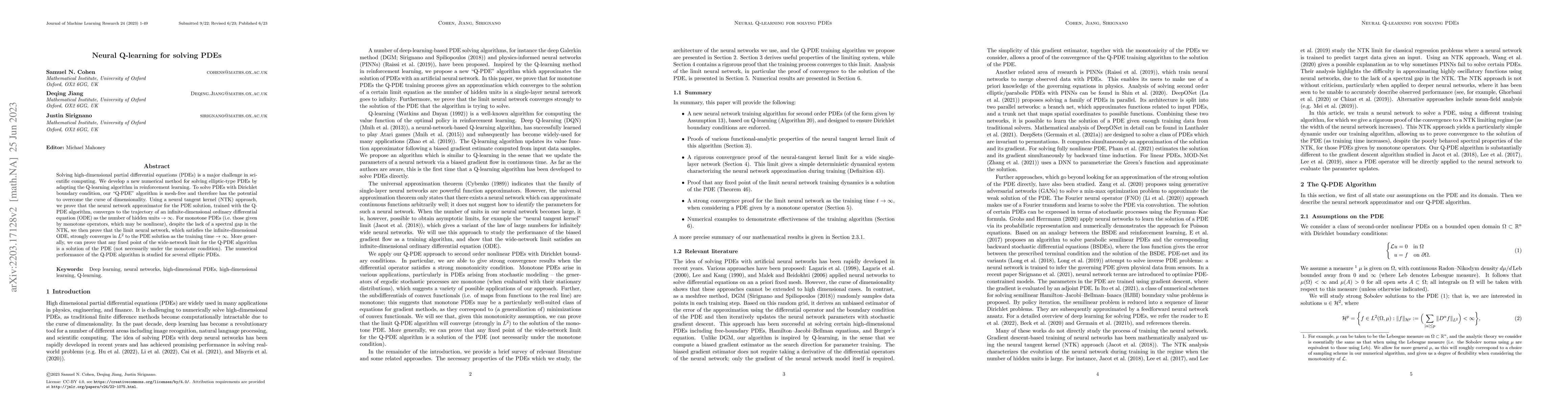 Thumbnail for Neural Q-learning for solving PDEs